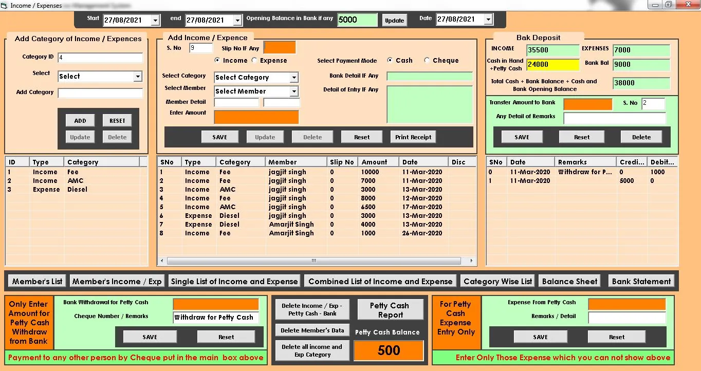 Screenshot of Income & expense software