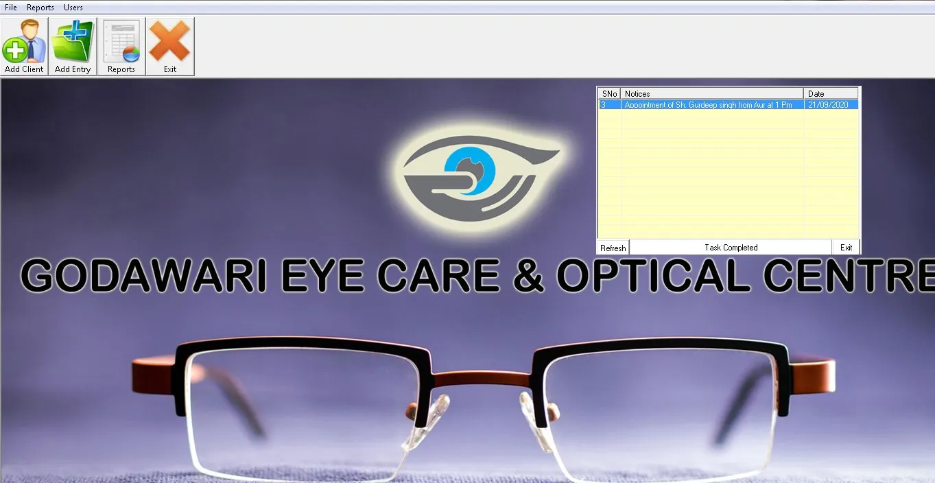 Screenshot of Eye care patient records software